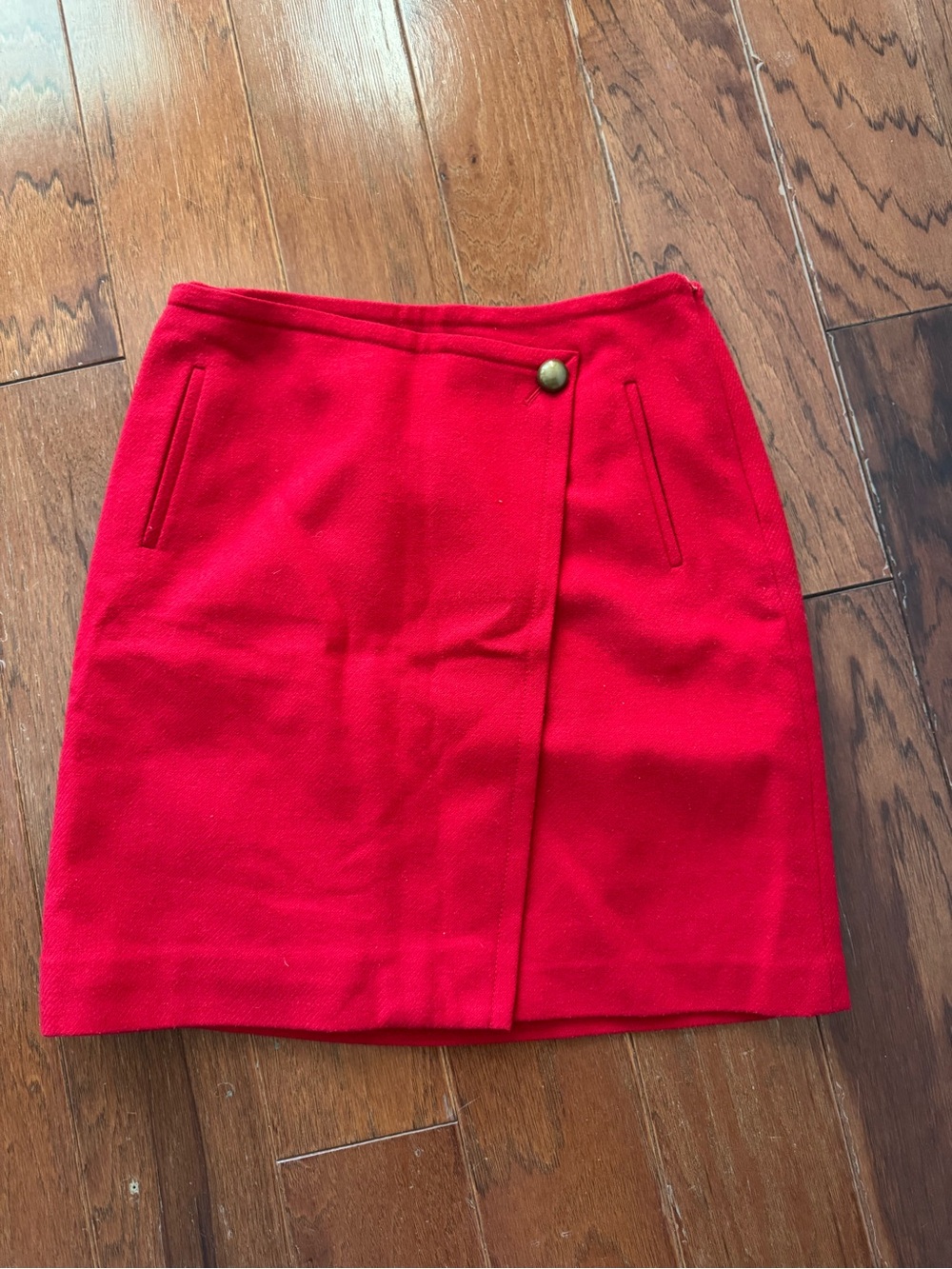 Talbots Red Wrap-Style Mini Skirt with Button